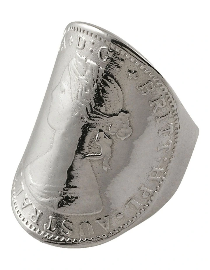 Large Curved Coin Ring in Silver
