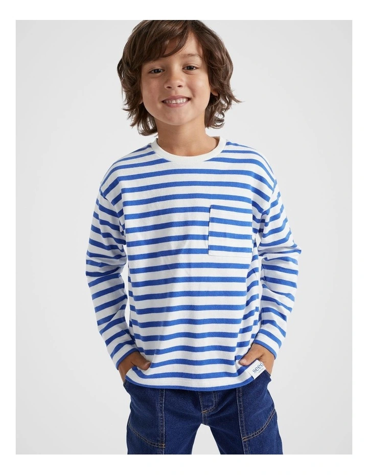 Core Rugby Pocket Tee in Cobalt Stripe