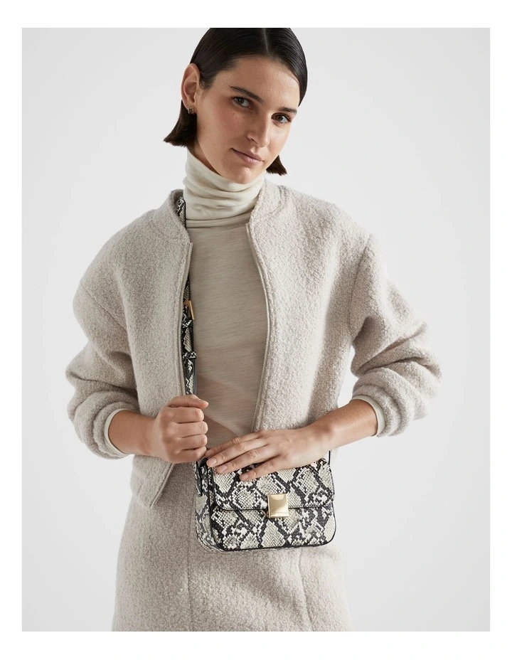 Mini Python Print Baguette Bag in Natural