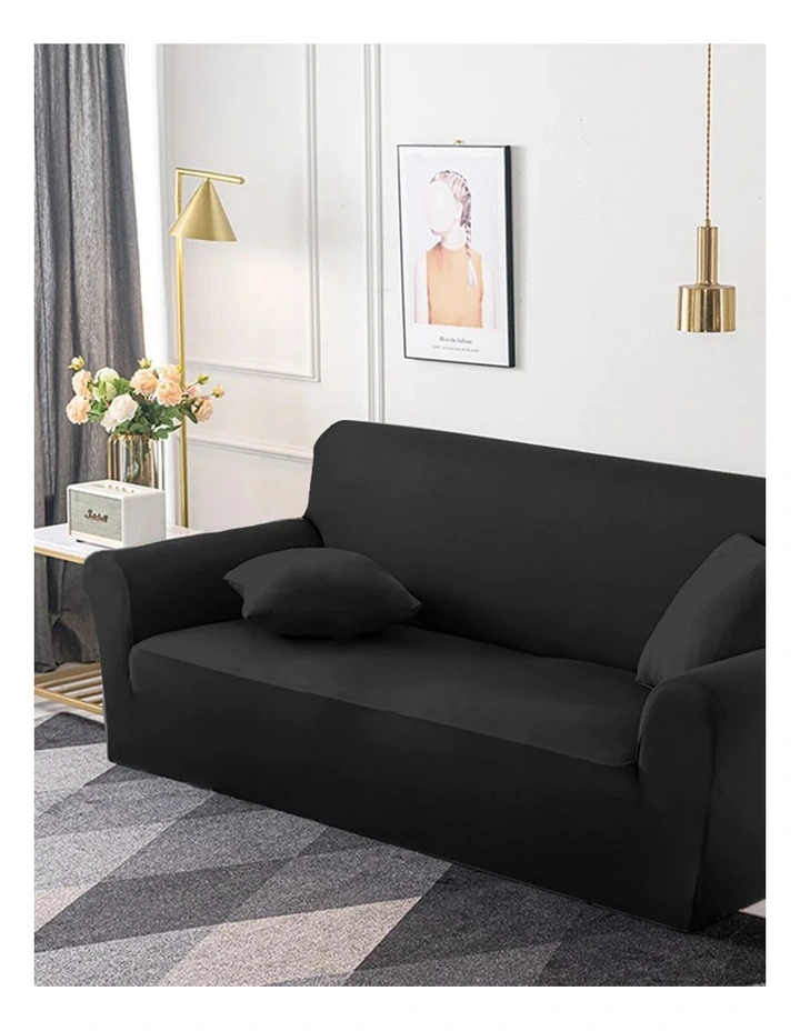 High Stretch Sofa Cover Couch Lounge Protector Slipcover 2-Seater in Black