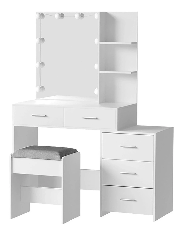 Makeup Mirror Stool Set Vanity Desk Dressing Table in White