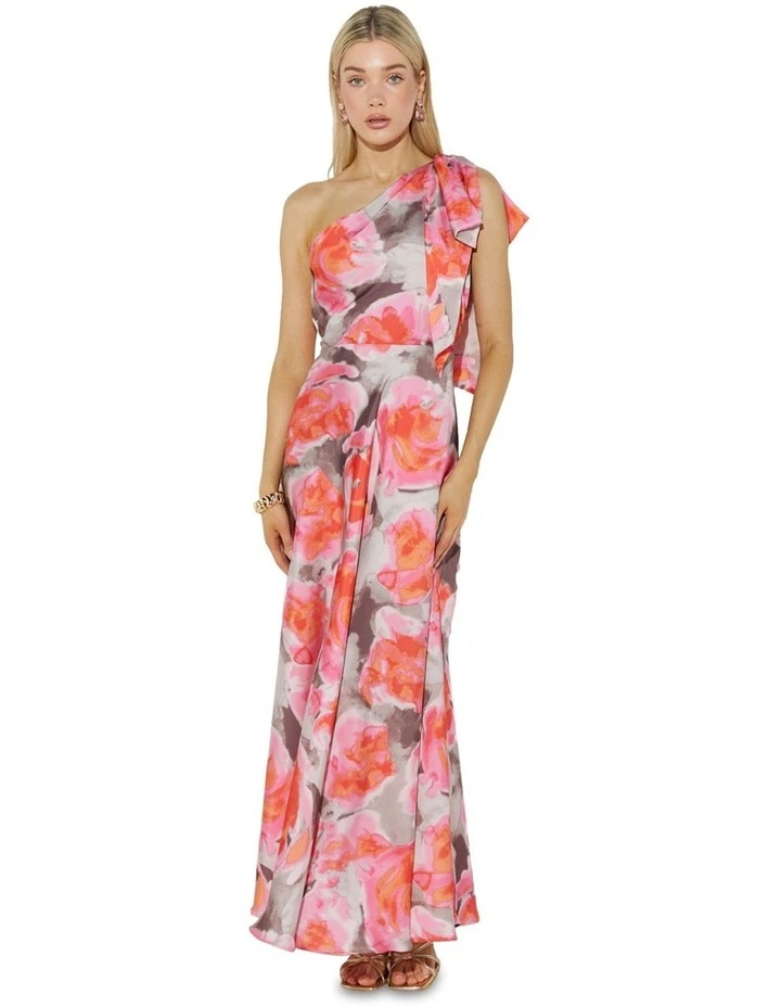 Katya Printed One Shoulder Dress in Pink