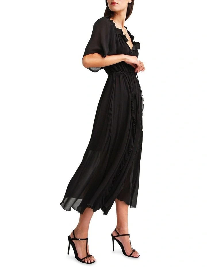 Amour Amour Ruffled Midi Dress in Black