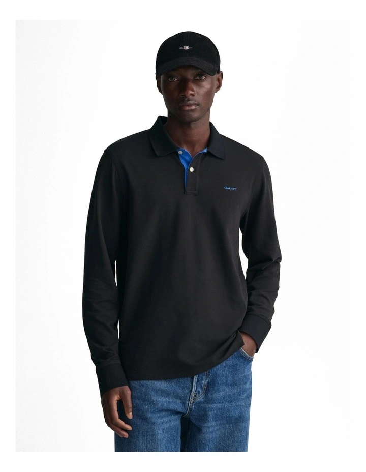 Contrast Pique Rugger in Black