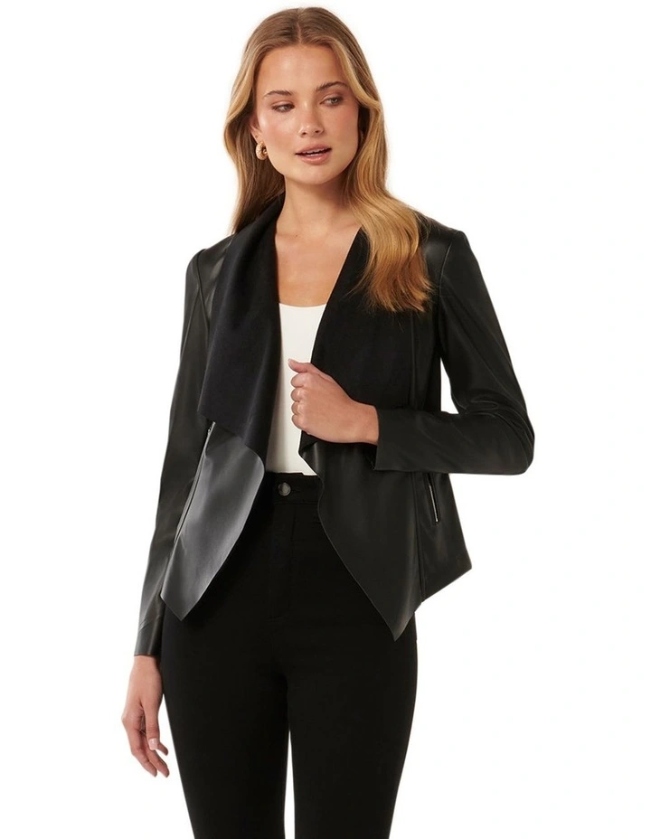 Kris PU Waterfall Jacket in Black