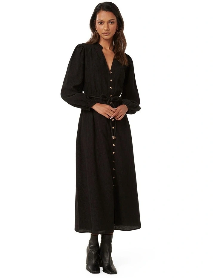 Joanne Long Sleeve Midi Dress in Black