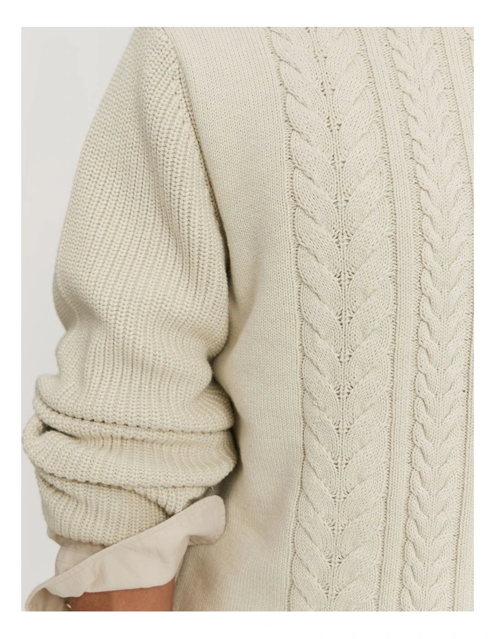 Australian Cotton Cable Crew Knit in Oat Milk