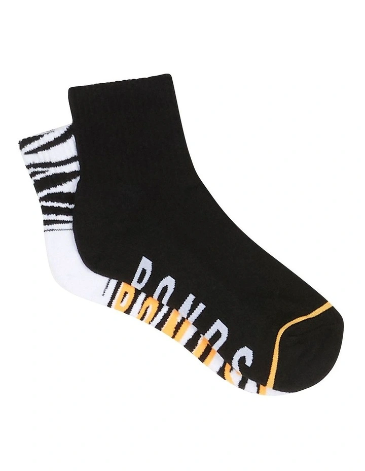 Womens Icons Quarter Crew Socks 2 Pack in Blk/White Pack_04K