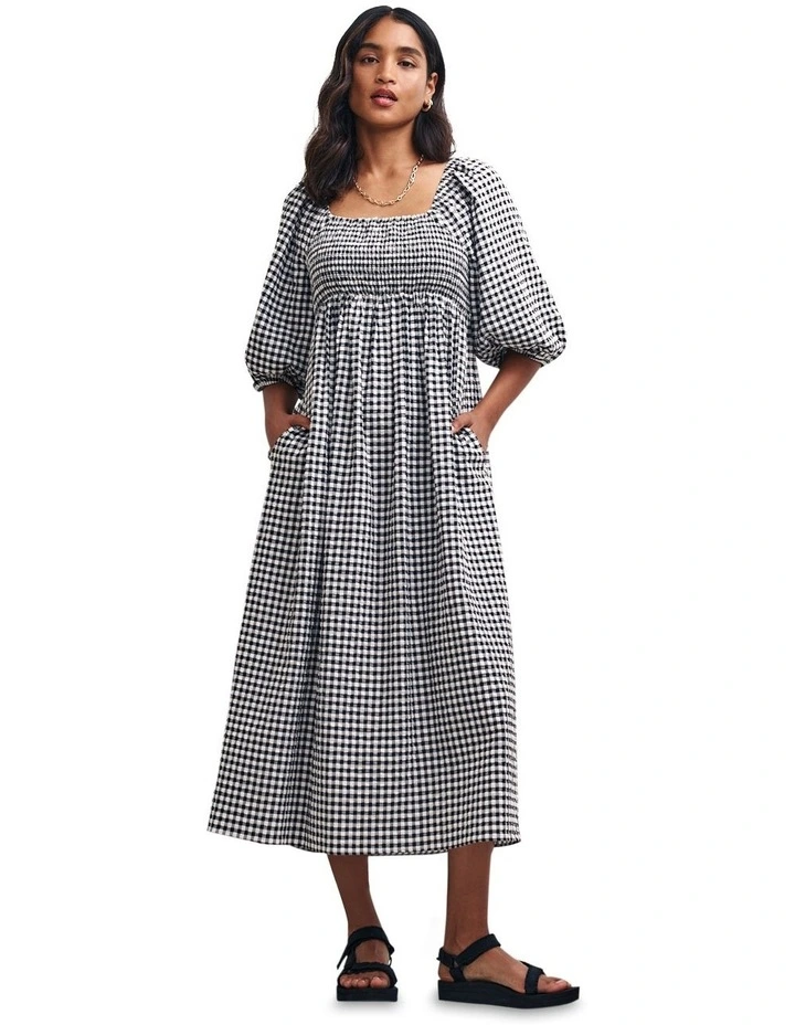 Kylie Midi Dress in Black Gingham