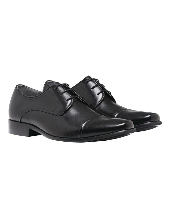 Knock Toe Cap Black Derby Lace Up Dress Shoe