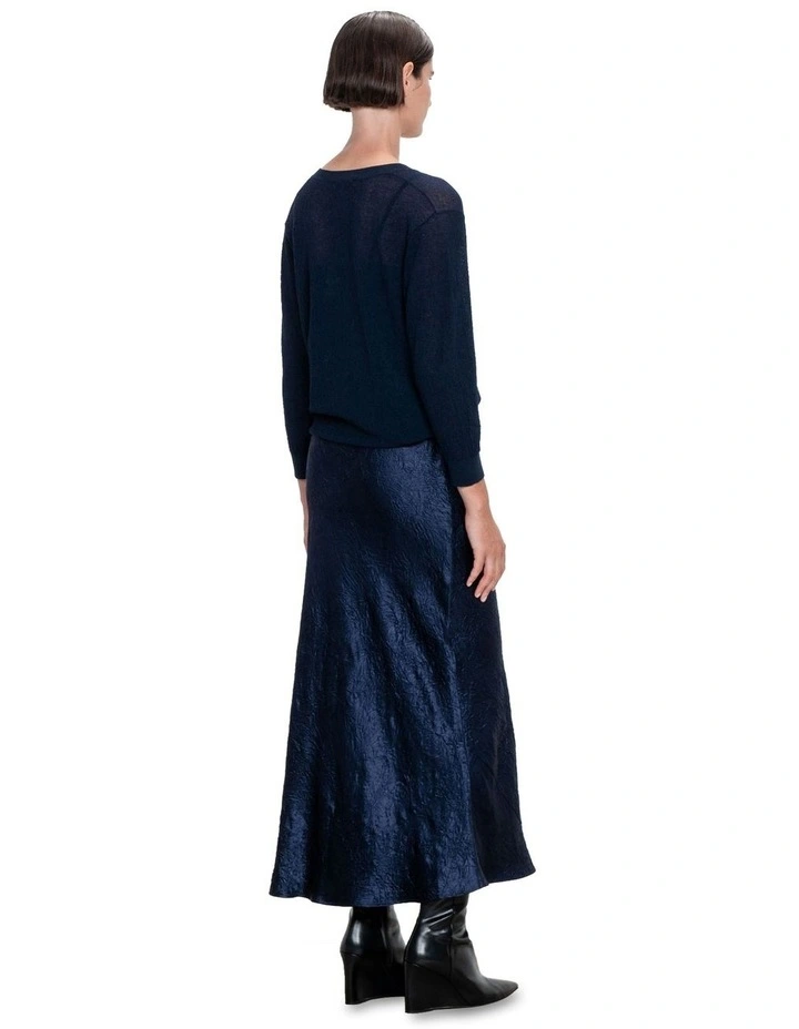 Crushed Satin Bias Skirt in French Navy