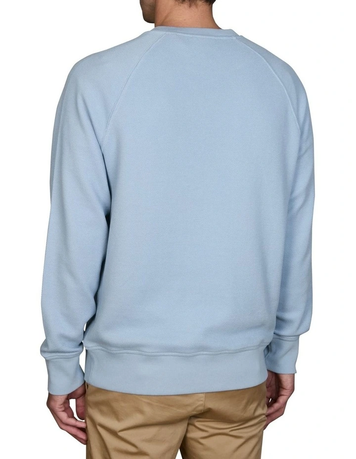 Waffle Textured Crew Neck Sweatshirt in Dove Blue