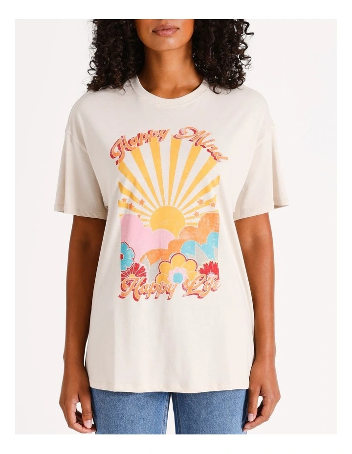 Zodiac Cotton Printed T-shirt in Pumice Stone