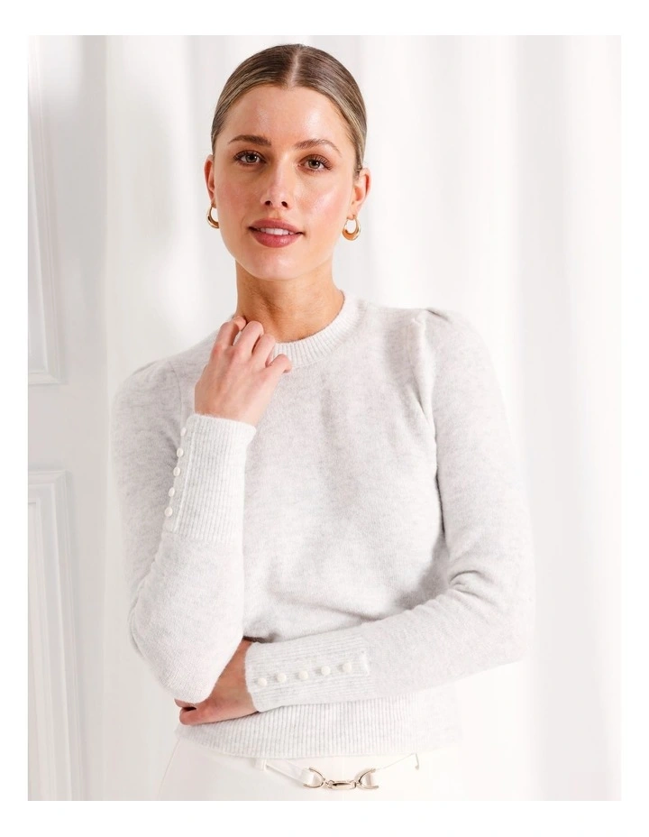 Recycled Blend Lofty Puff Sleeve Knit Jumper in Grey