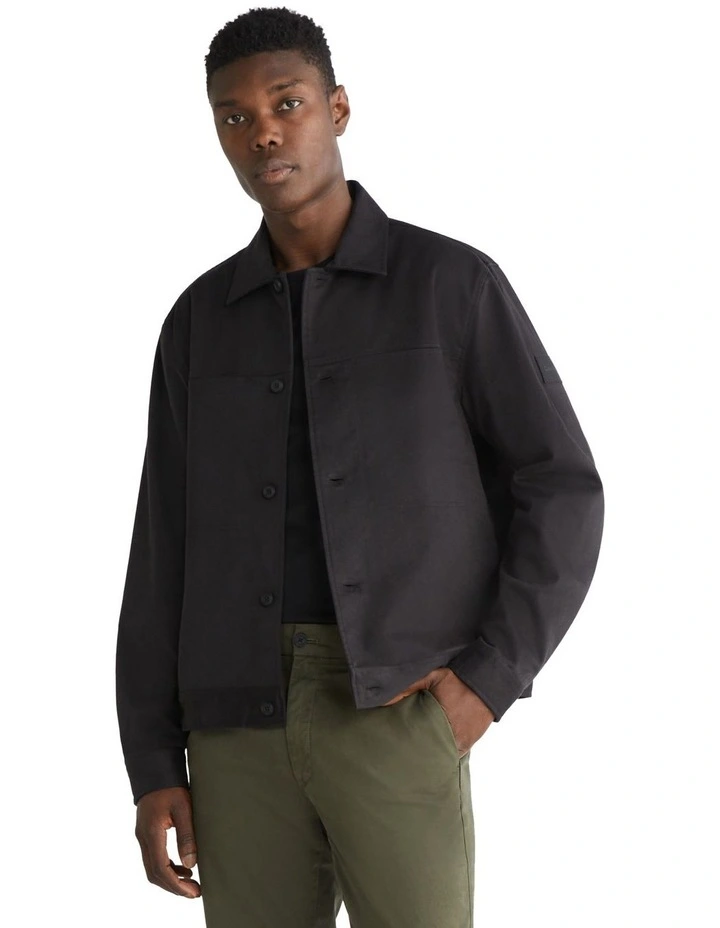 Brushed Cotton Overshirt in Black