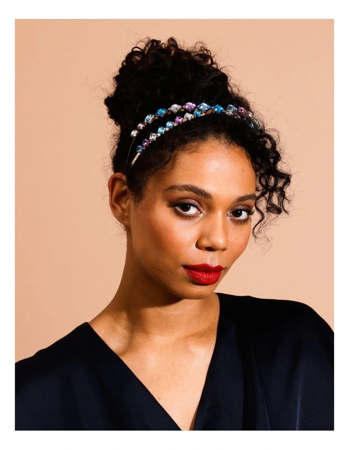 Diamante Crossover Headband in Blue