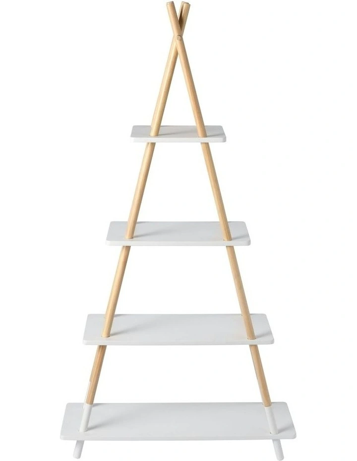 A-Frame Ladder Storage Shelf Tripod Bookcase 4-Tier in Beige