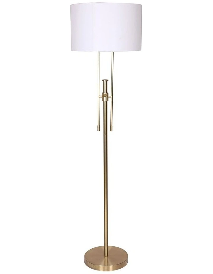 Metal Height-Adjustable Floor Lamp Brushed with Drum Shade Gold