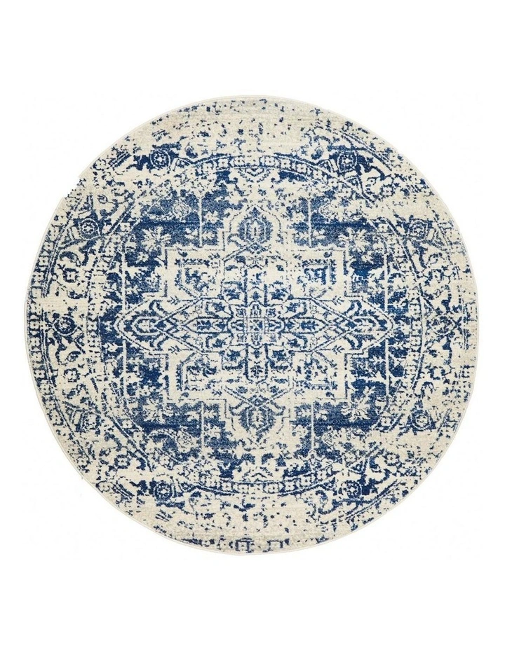 Evoke Horizon Transitional Round Rug in White Navy
