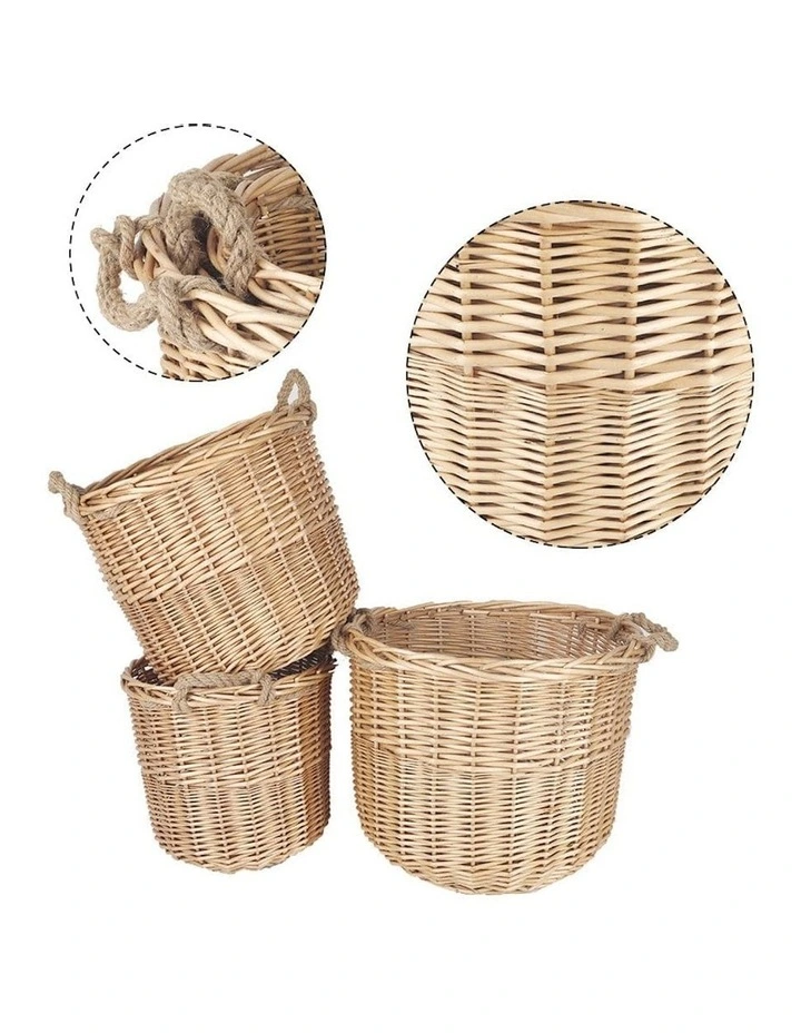 3 Piece Wicker Storage Basket with Handles set in Natural