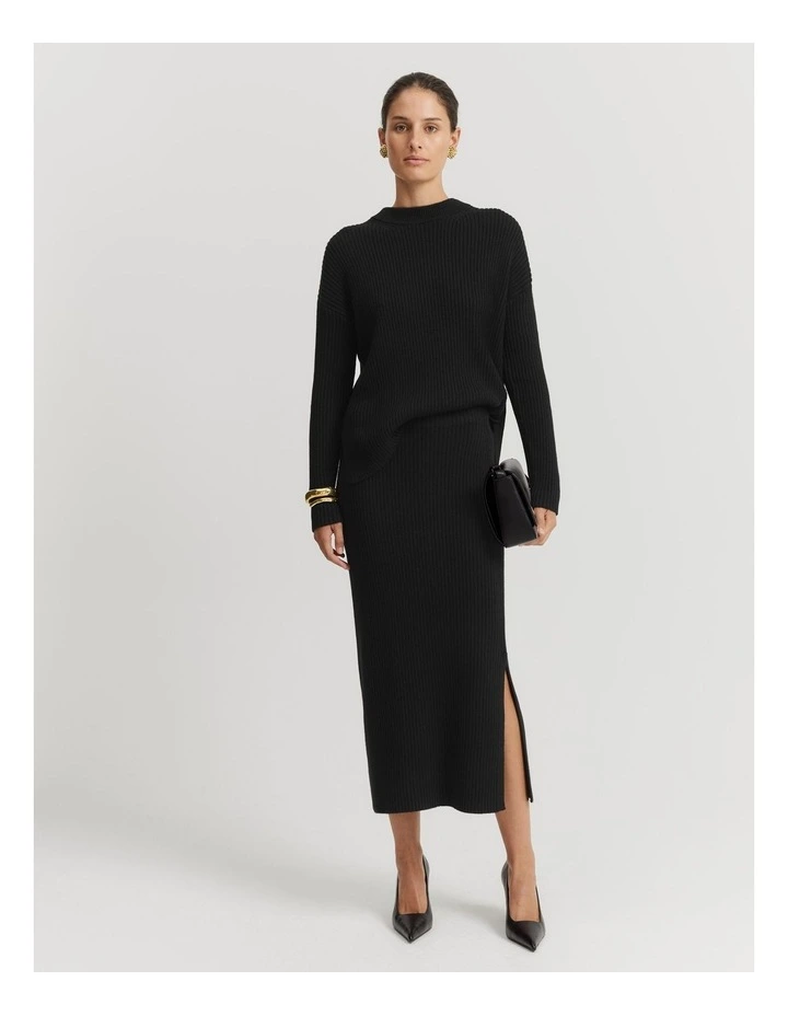 Organically Grown Cotton Cashmere Blend Rib Knit Skirt in Black