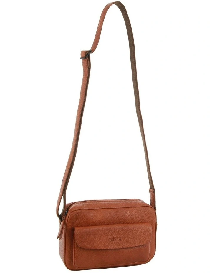 Leather Multi-Zip Cross-Body Bag in Cognac