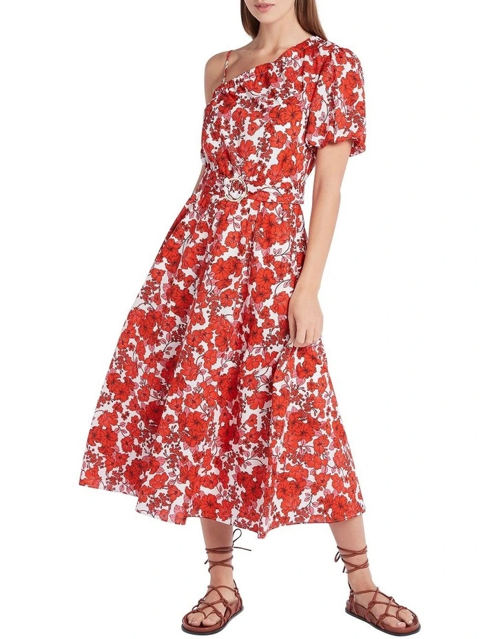 Bobbi One Shoulder Dress in Poppy