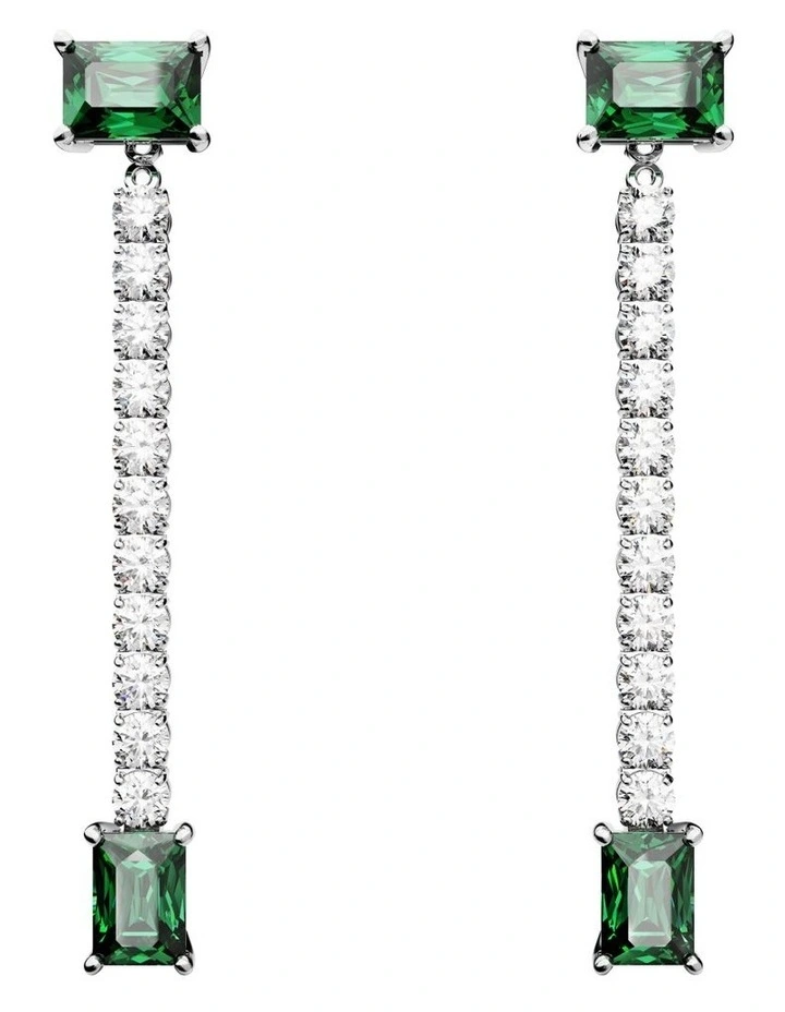 Matrix Drop Earrings Mixed Cuts Rhodium Plated in Green