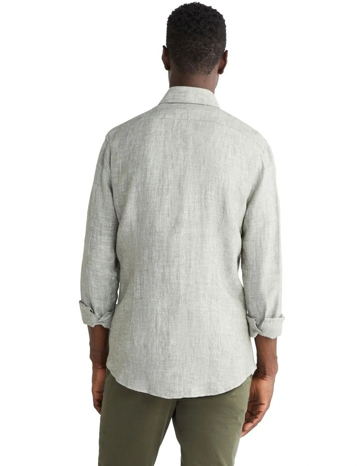 Linen Solid Long Sleeve Shirt in Green