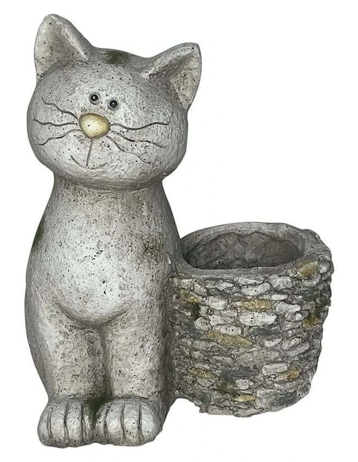 Animal Pot Cat with Stony Planter in Natural/Stonenatu