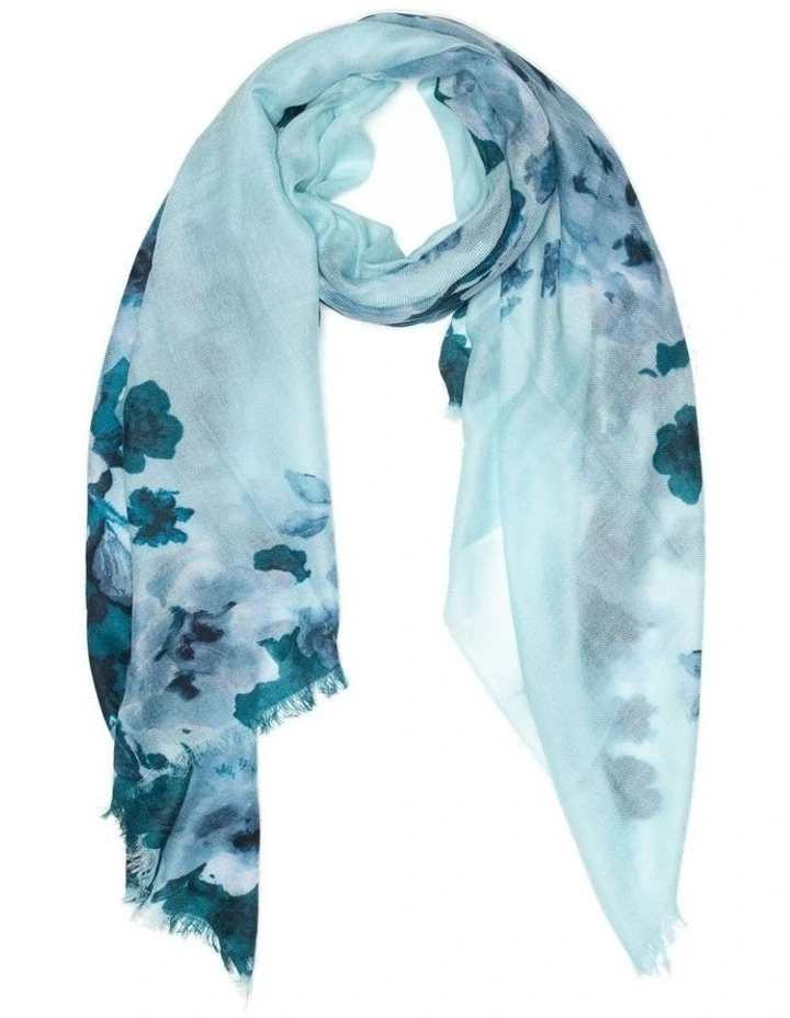 Australian Wool Print Scarf in Sky Blue