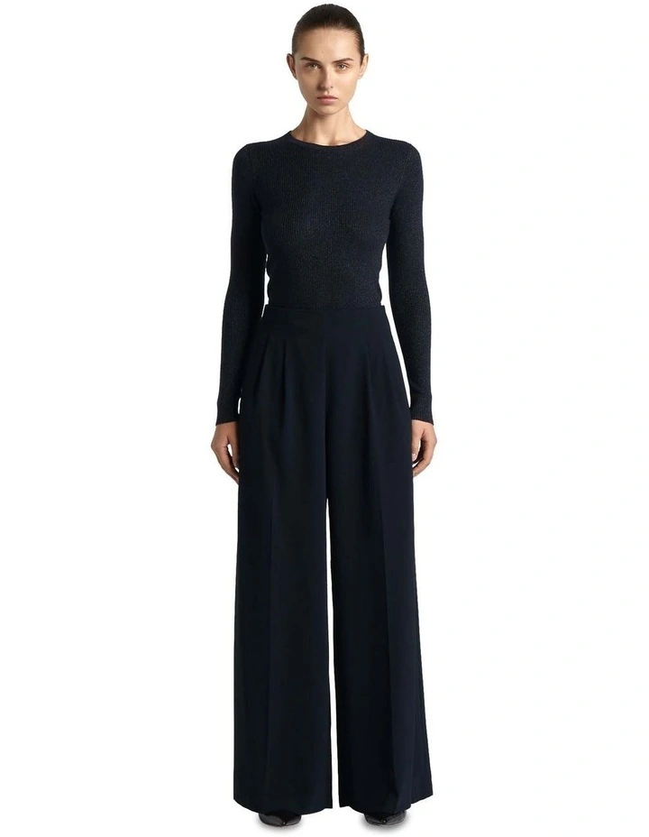 Soft Lurex Long Sleeve Rib Knit in Ink