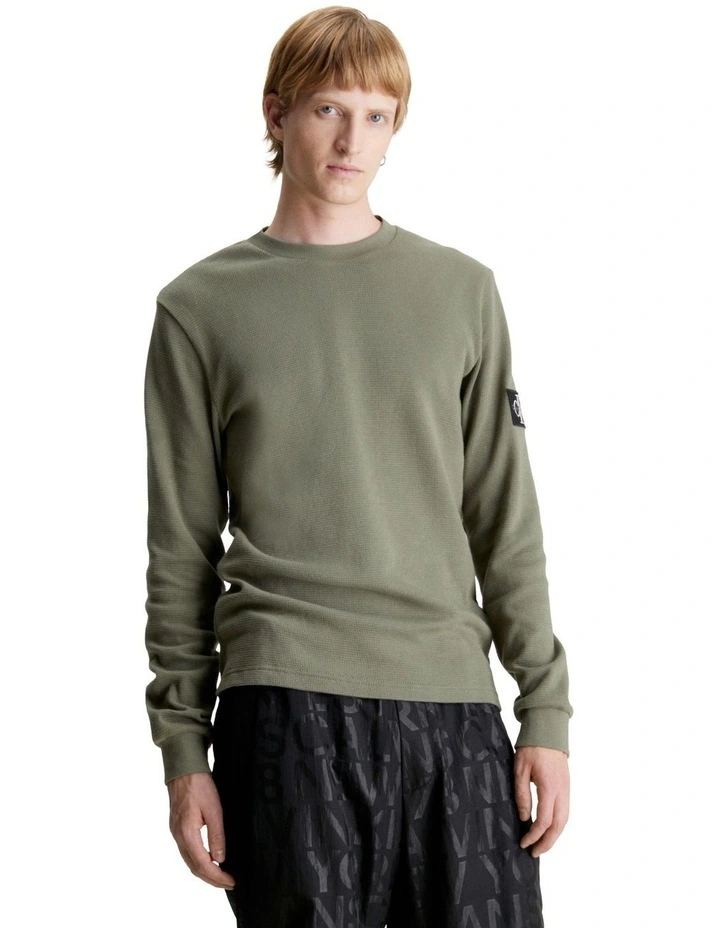 Badge Waffle Long Sleeve Tee in Green