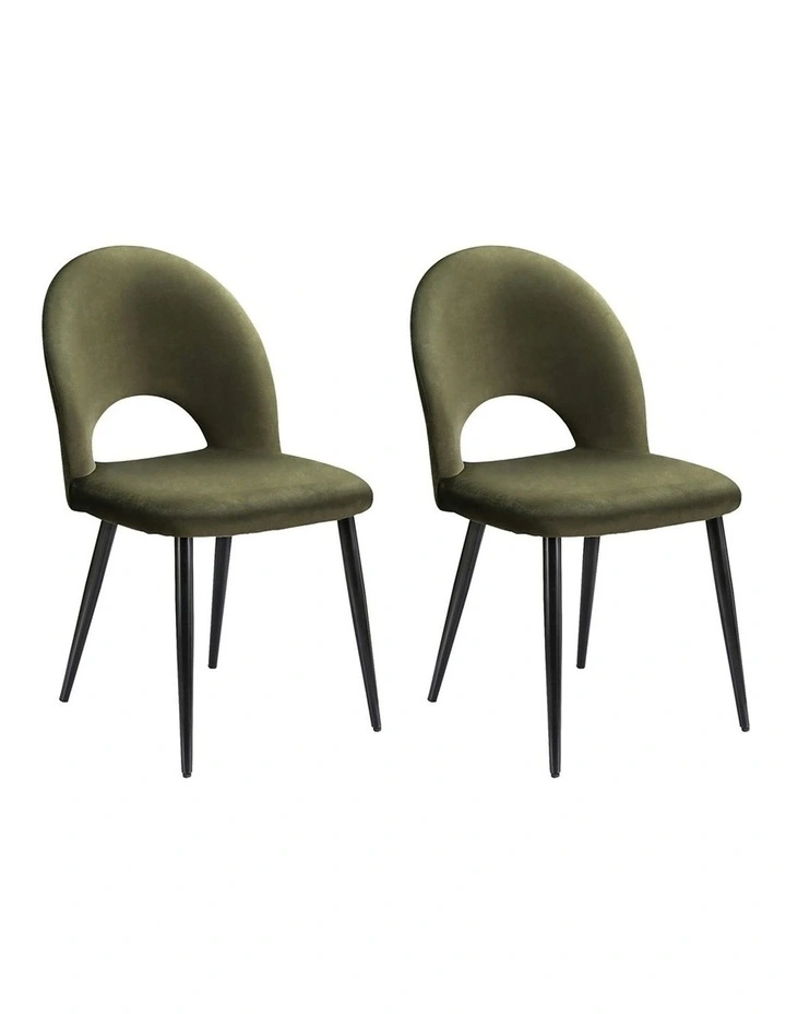 Dining Chairs Velvet Hollow Set of 2 in Green