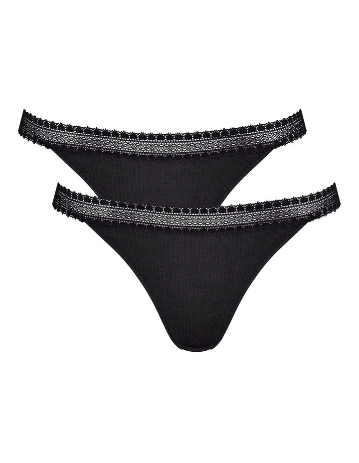 Go Ribbed Tanga Brief 2 Pack in Black