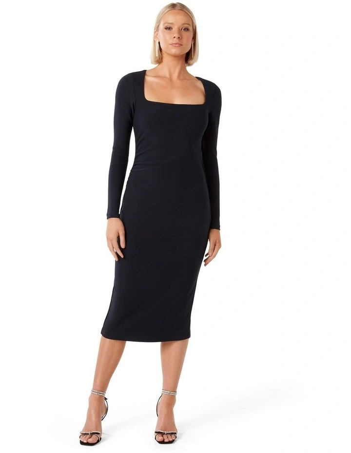 Clio Long Sleeve Midi Dress in Navy