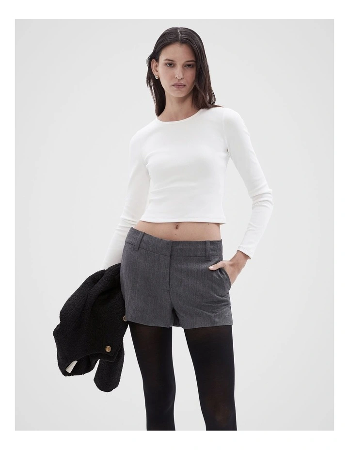Cropped Long Sleeve Top in White