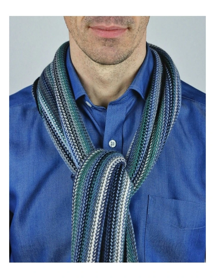 Myles Striped Weave Scarf in Ocean