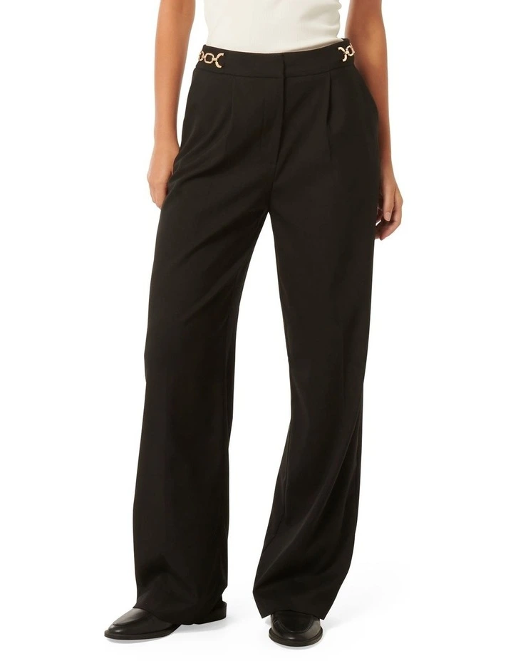 Remi Trim Detail Straight Leg Pants in Black