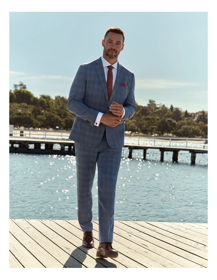 Slub Check Slim Suit Pant in Blue