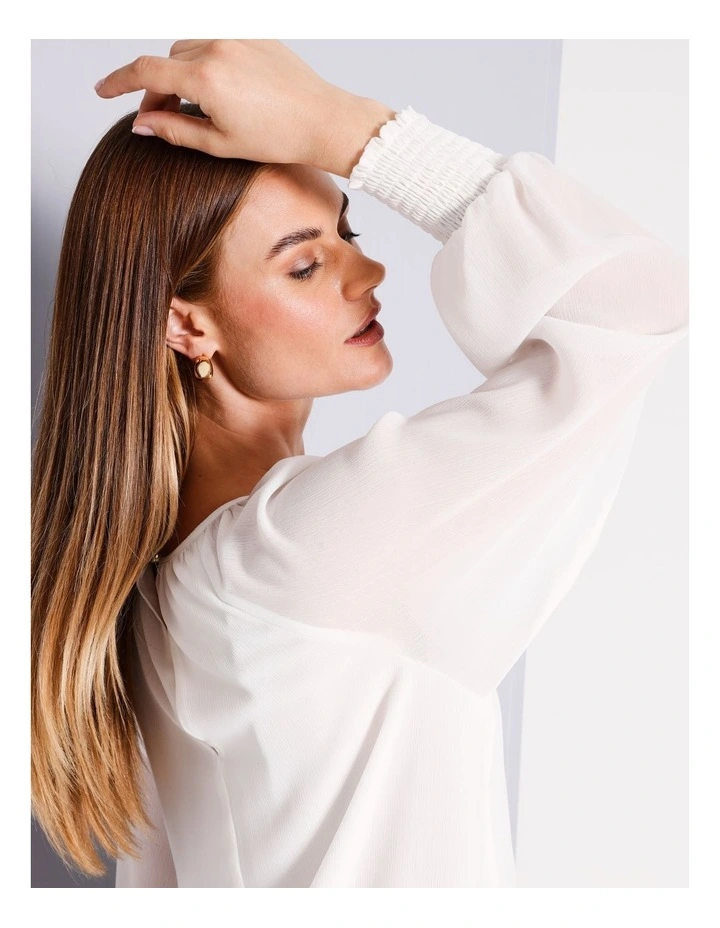 Recycled Yoryu Gathered Neck Top in White