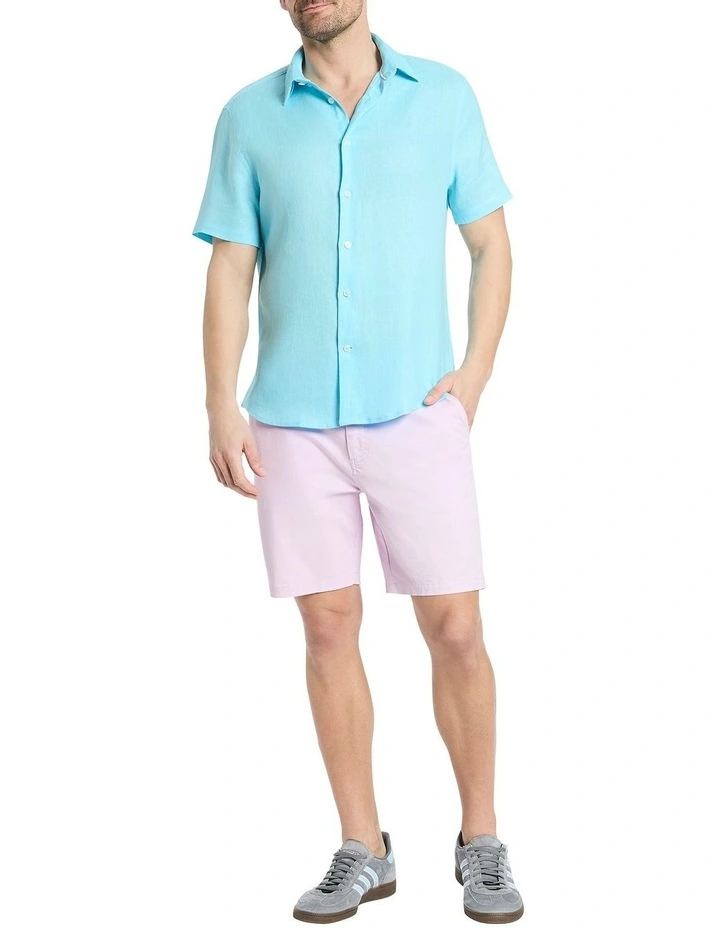 Felix Short Sleeve Linen Shirt in Aqua