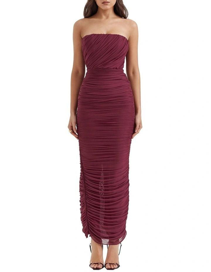 Sapphire Gathered Maxi Dress in Wine