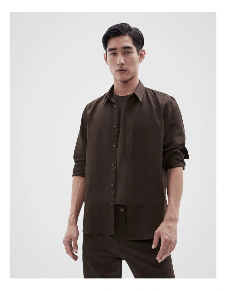 Lyocell Blend Long Sleeves Regular Fit Shirt in Chocolate
