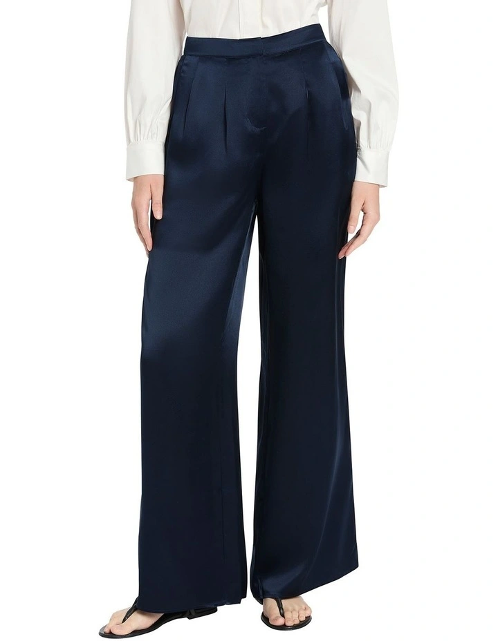 Archie Silk Palazzo Pant in Navy