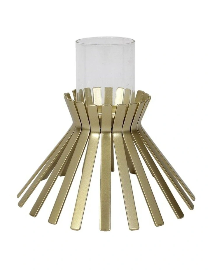 Metal Slatted Sticks Candle Holder in Gold