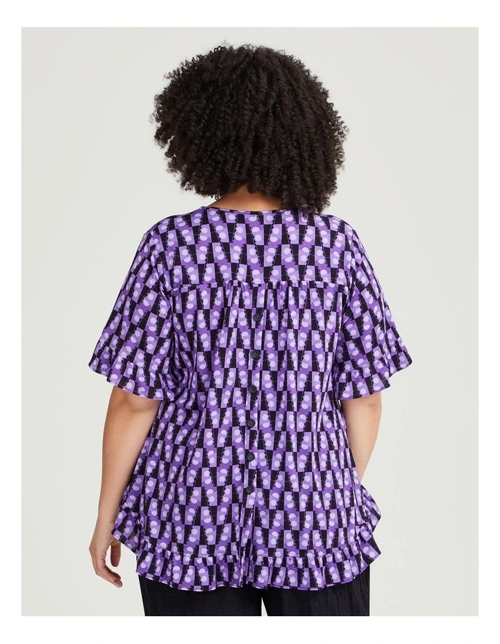 Ruffle Trim Print Top in Purple