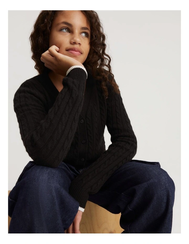 Teen Crop Cardigan in Black