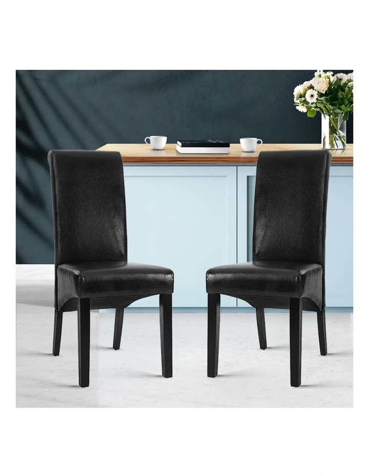 Dining Chairs Leather Parsons Set of 2 in Black