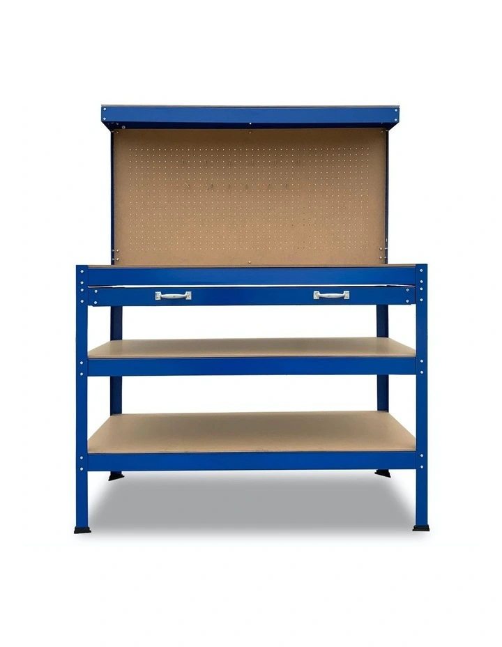 3-layer Steel Work Bench Garage Storage Table Tool Shelf Pegboard DrawerBlue